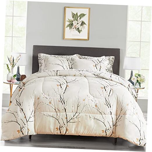 White Bed in a Bag Queen 7 pc Branch Style All Season Soft Queen-7 Pieces Cream