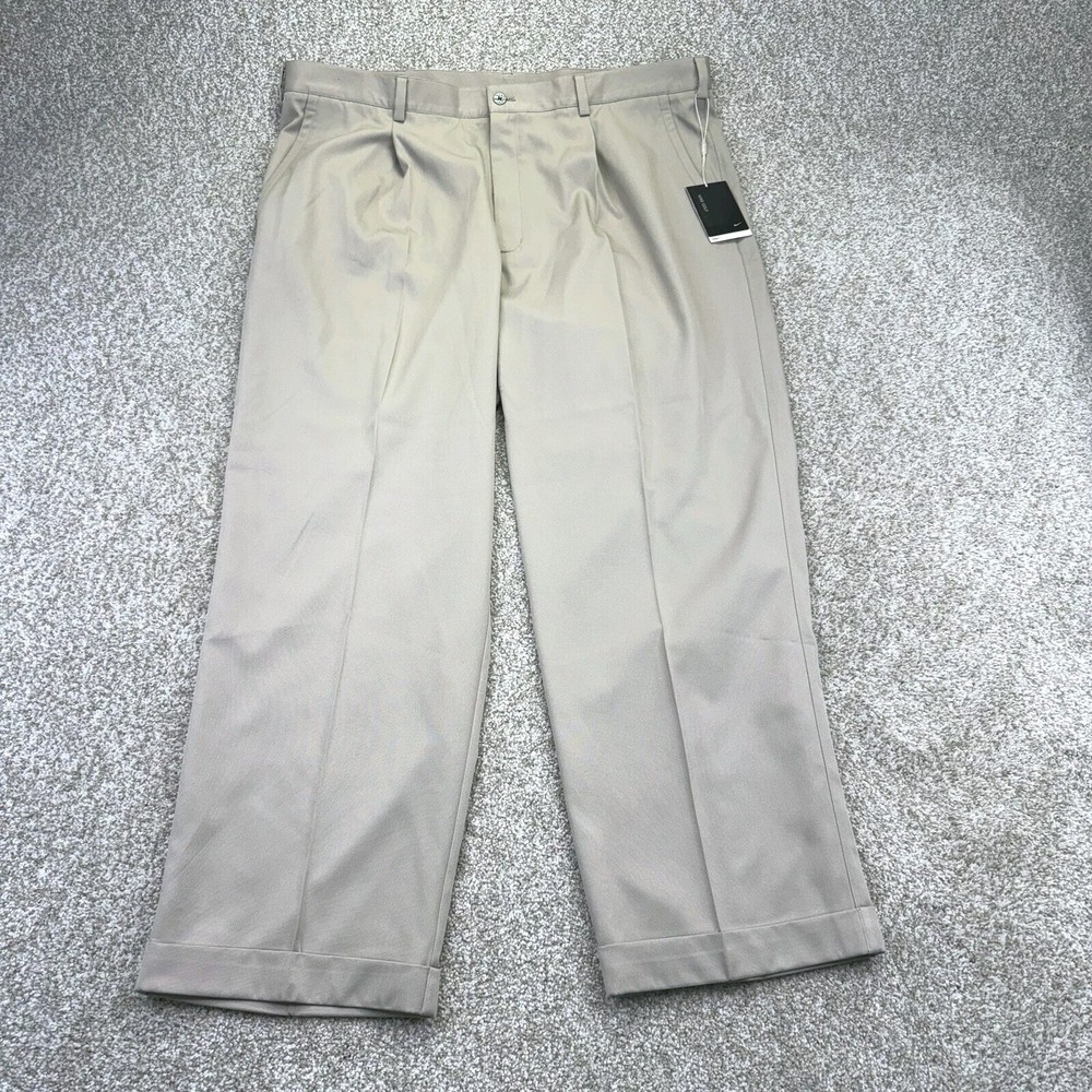 NEW Nike Golf Dri Fit Pants Mens 42x30 (Waist 41) Beige Pleated Cuffed 198586
