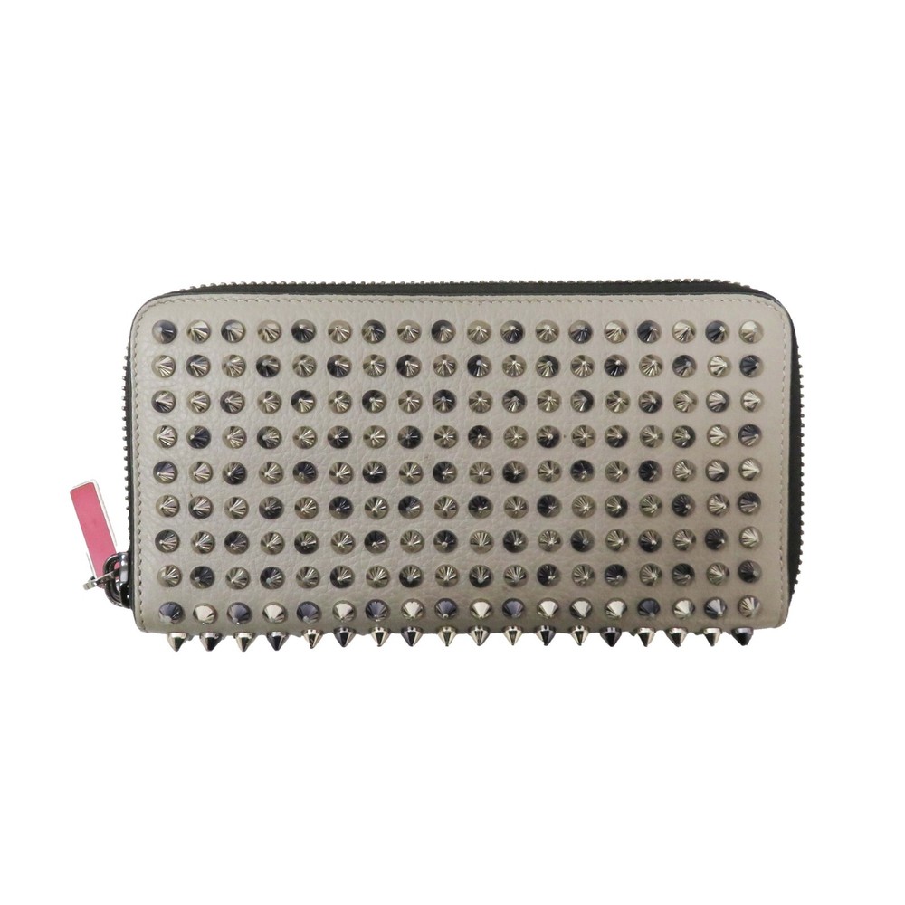 Christian Louboutin Gray Leather Studded Panettone Zip Long Wallet