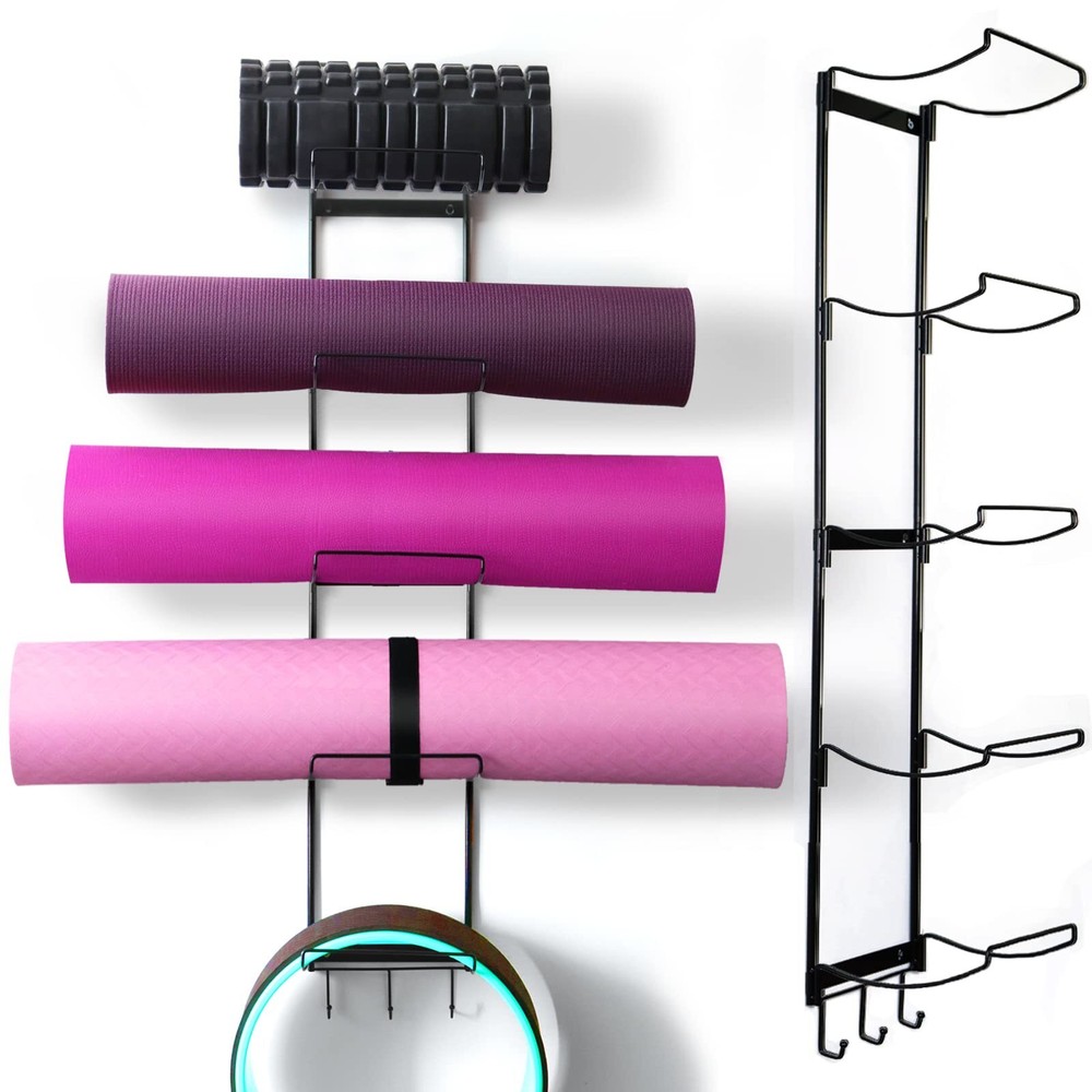 5-Tiers Yoga Mat Holder Wall Mount, Metal Storage Rack for Yoga Mat/Wheels, F...