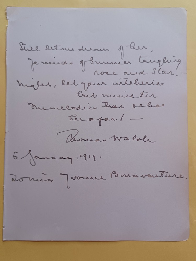 Thomas Walsh (d. 1928) Signed 1919 Handwritten Album Page - Poet