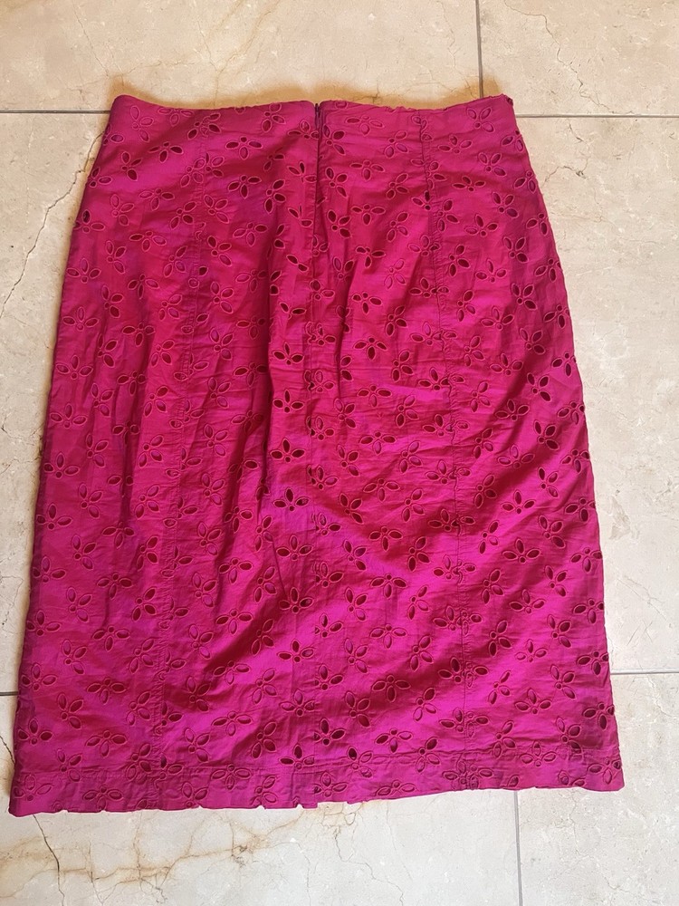 J. Crew Hot Pink Button Front Cotton Eyelet Pencil Skirt Size 14