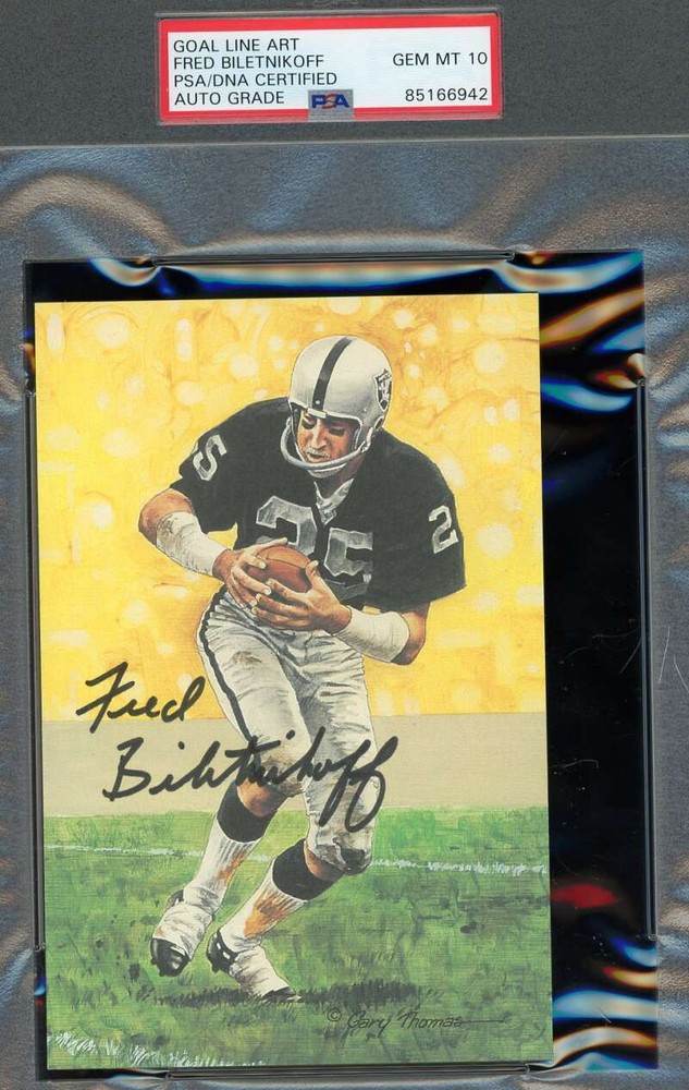 Fred Biletnikoff Gem Mint 10 PSA DNA Signed Goal Line Art Card GLAC Autograph