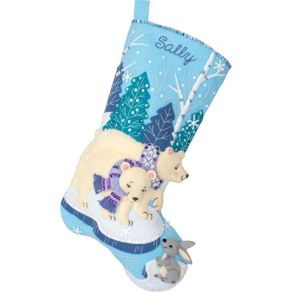 Bucilla Felt Applique Christmas Stocking Kit POLAR BEAR PAIR 18 in