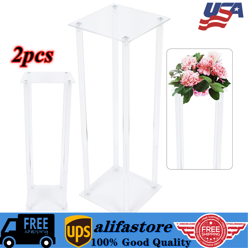 2x Acrylic Tabletop Vases Flowers Vase Column Stand Wedding Centerpieces Decor