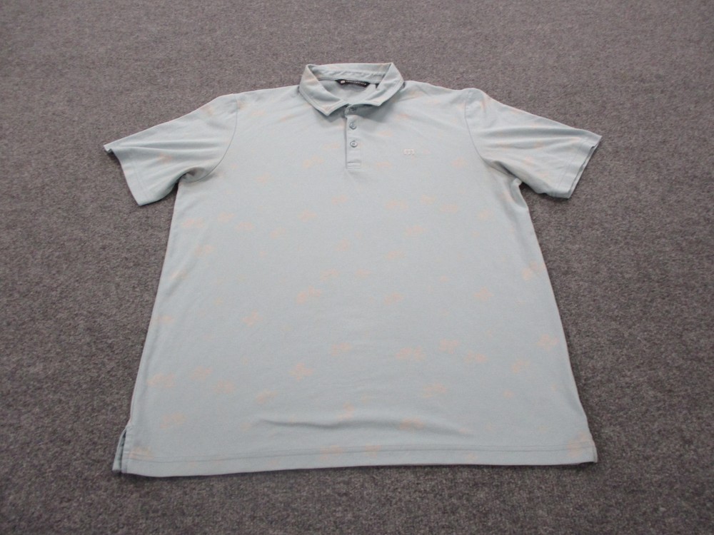 Travis Mathew Shirt Mens XL Blue Floral Printed Golf Polo Performance Sport