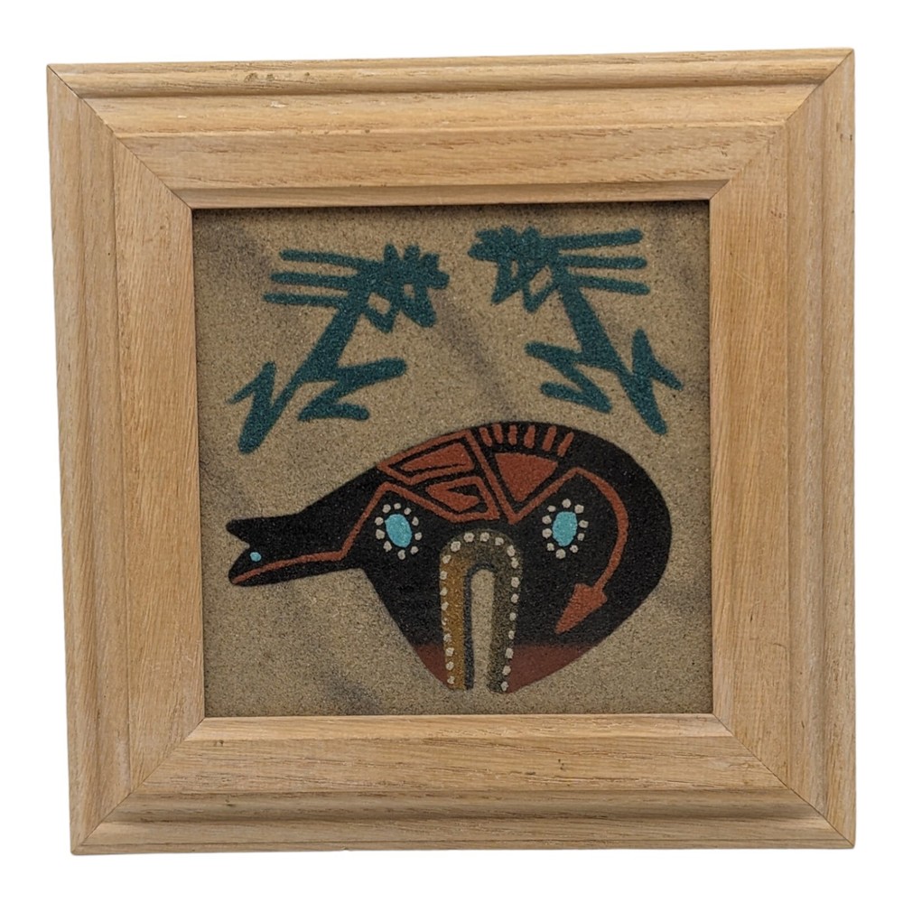 Navajo Sand Painting Zuni Bear End of Trail Native American Indian Signed Framed