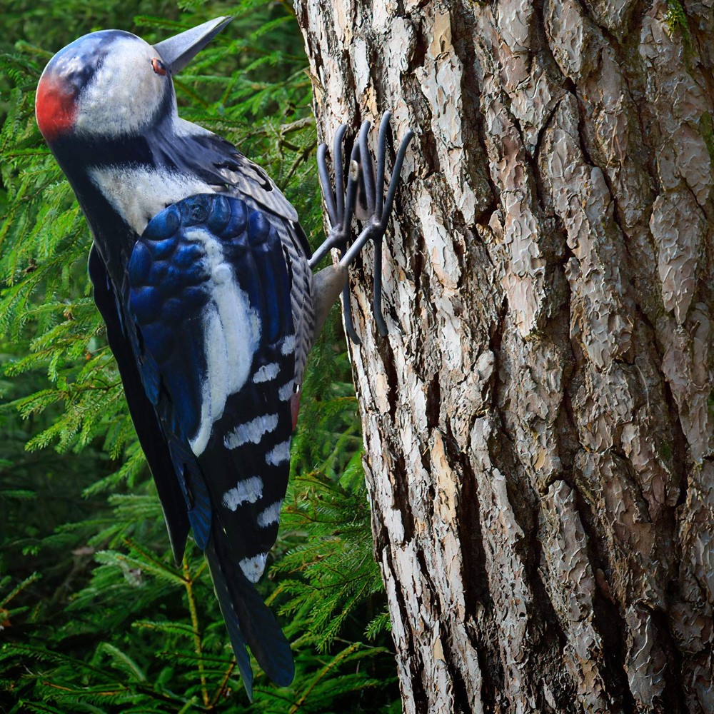 Woodpecker Metal Garden Art Outdoor Yard Decor Spring Statue Handcrafted