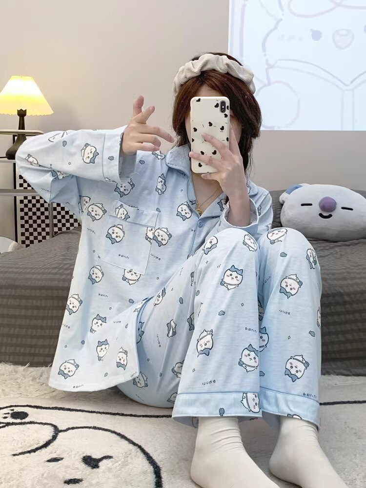 Chiikawa Usagi Hachiware Long Sleeved Pajamas Nightshirt Sleepwear Women
