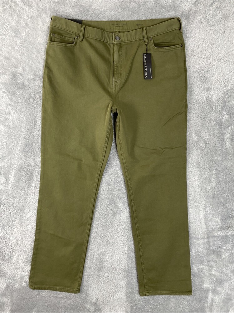 Banana Republic Traveler Pants Jeans Cut Mens 40x34 (tag) Green Slim Fit Flex