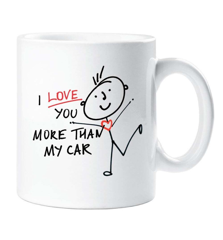 I Love You More Than My Car Mug with Stick Figure Couple Valentines Gift