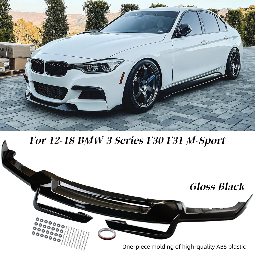 Glossy Black One-piece Front Lip+ Bumper Fang For 2012-2018 BMW F30 F31 M-Sport