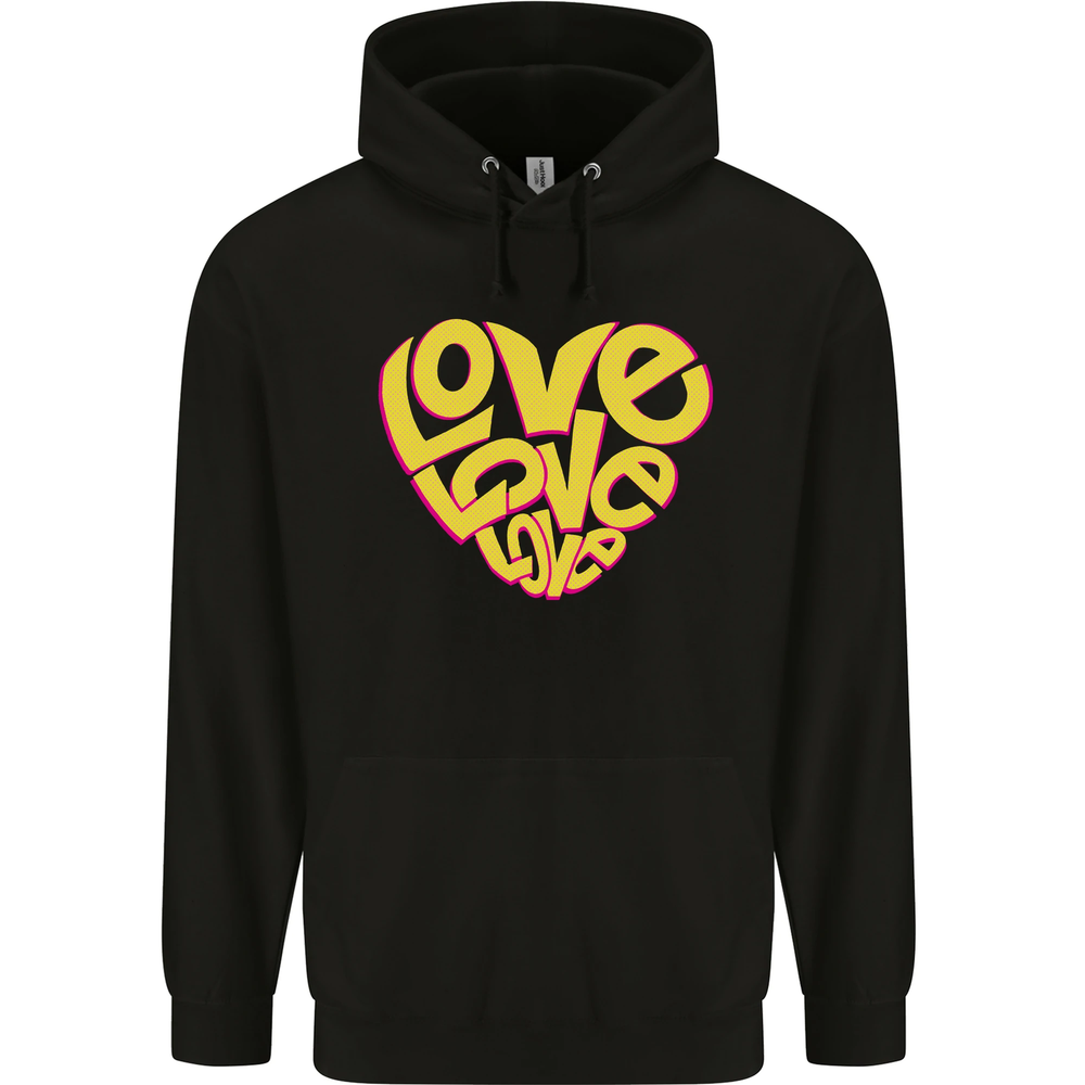 Love Word Art Heart Shape Anti-War Hippy Mens 80% Cotton Hoodie