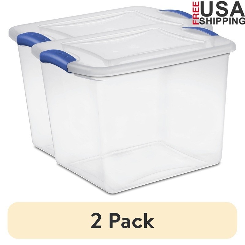 2 Pack 27 Qt Clear Stackable Plastic Storage Bins with Latch Lids