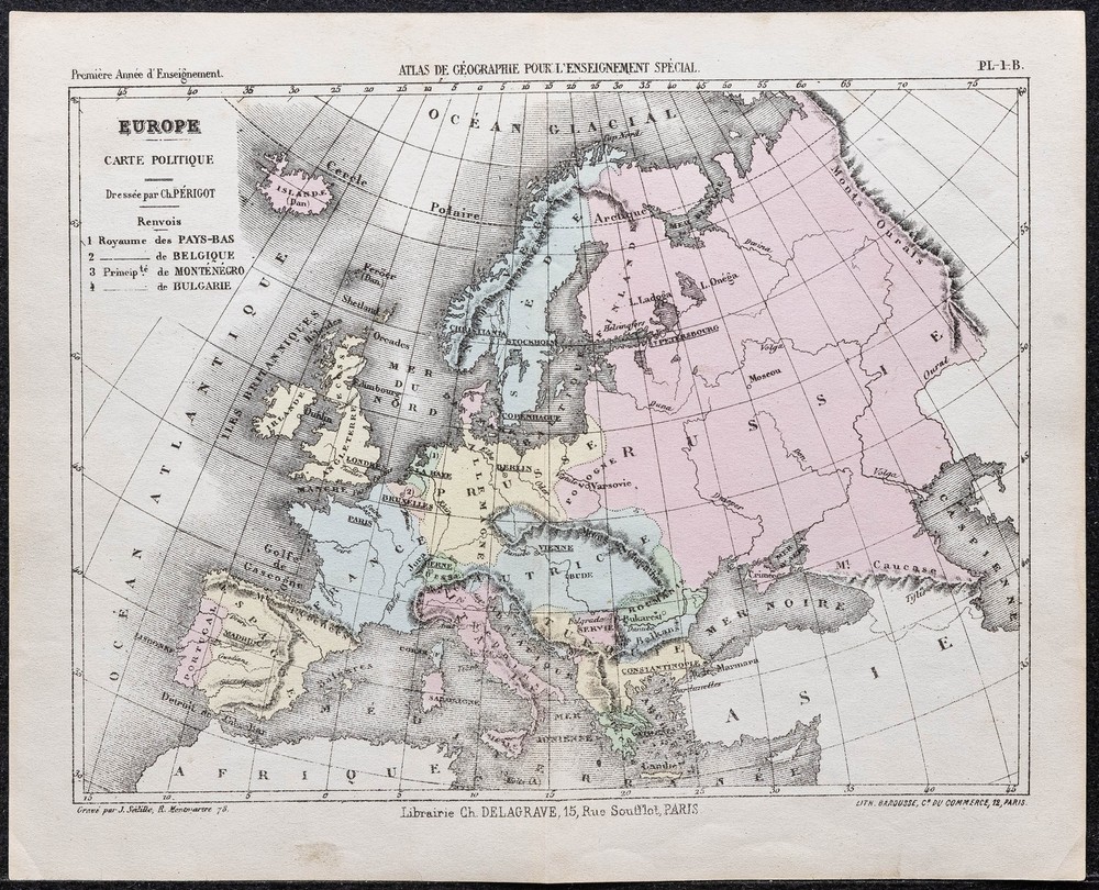 1866 - Political Map Of Europe - Antique Map By Périgot