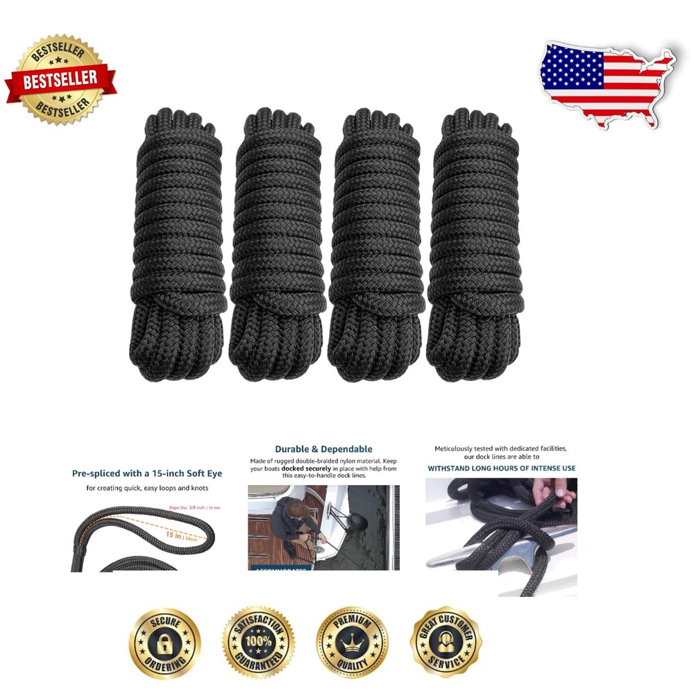 Универсальные нейлоновые док-линии 5/8 дюйма x 20 футов с двойным плетением - безопасные лодки и многое другое!