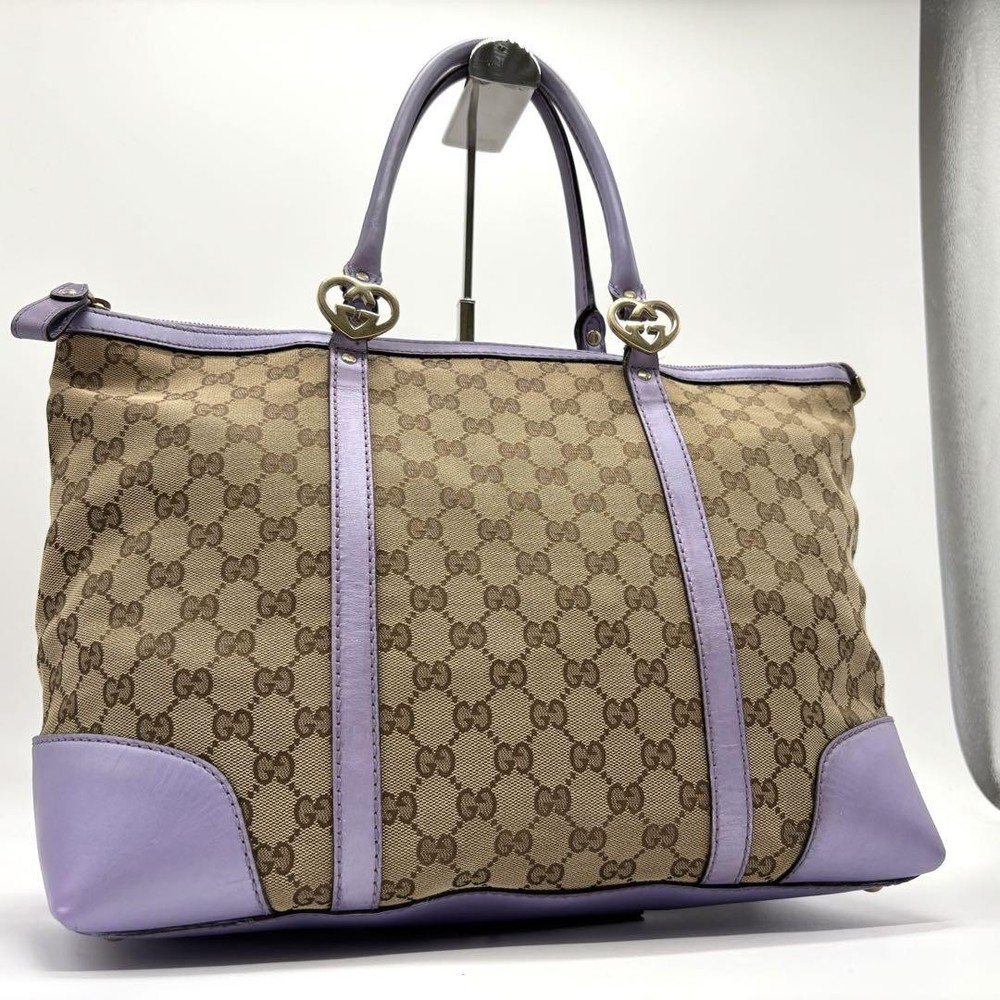 Gucci Tote Bag GG Canvas Heart Purple Used