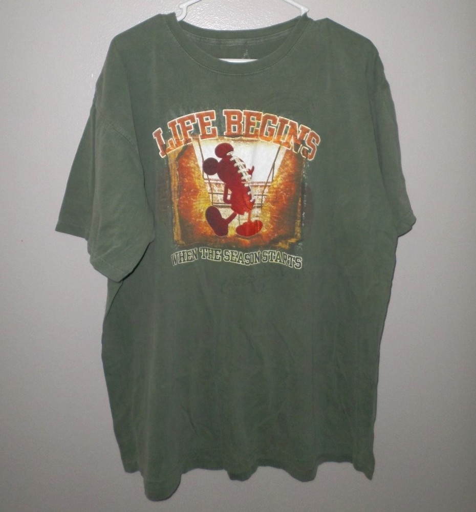 MICKEY MOUSE football silhouette XL sports Walt Disney tee Life Begins T shirt