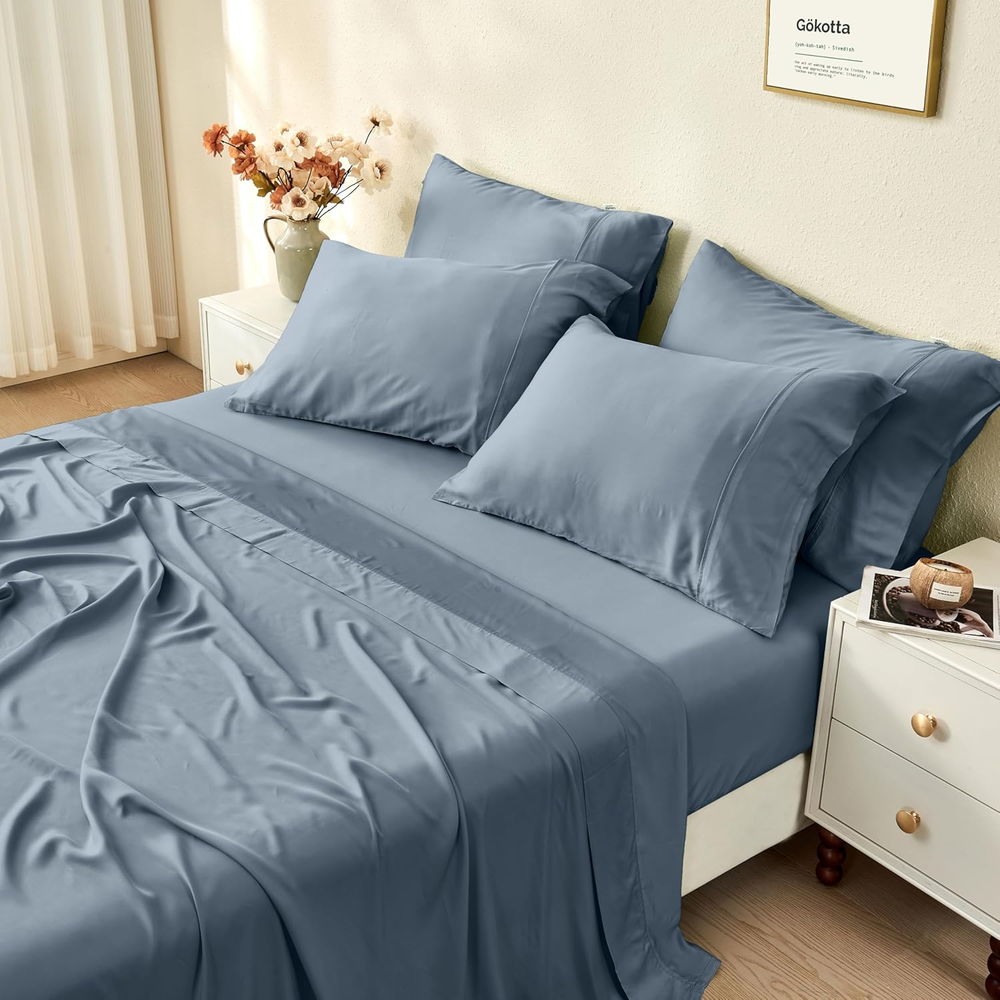 King Size 6-Piece Bamboo Rayon Cooling Bed Sheet Set for Hot Sleepers