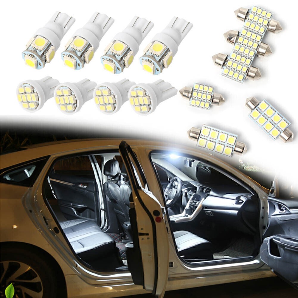 14Pcs White LED Interior Package Kit For T10 5SMD Map Dome License Plate Lights