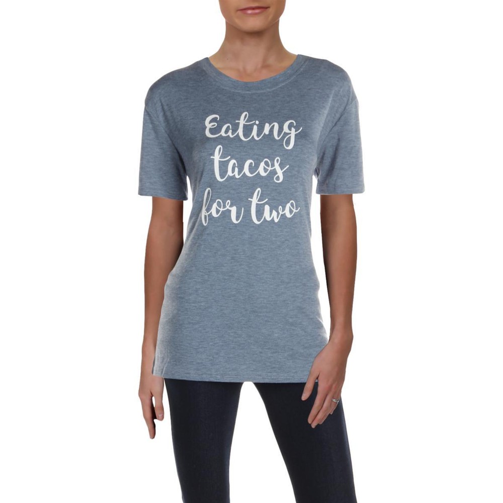 Designer Womens Eating Tacos for Two Navy Graphic Crewneck T-Shirt Top  0426