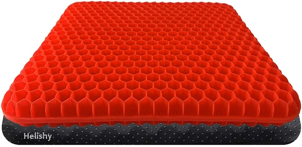Double Thick Gel Seat Cushion, Red, for Tailbone, Sciatica, Back Pain Relief