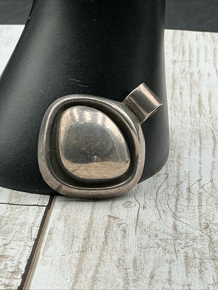 Vintage Modernist Mexico 925 Sterling Silver Hollow Puffy Dome Slide Pendant