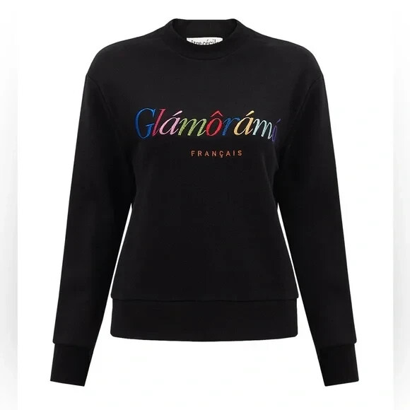 Être Cécile Black Graphic Print Crew Neck Sweatshirt in Size S