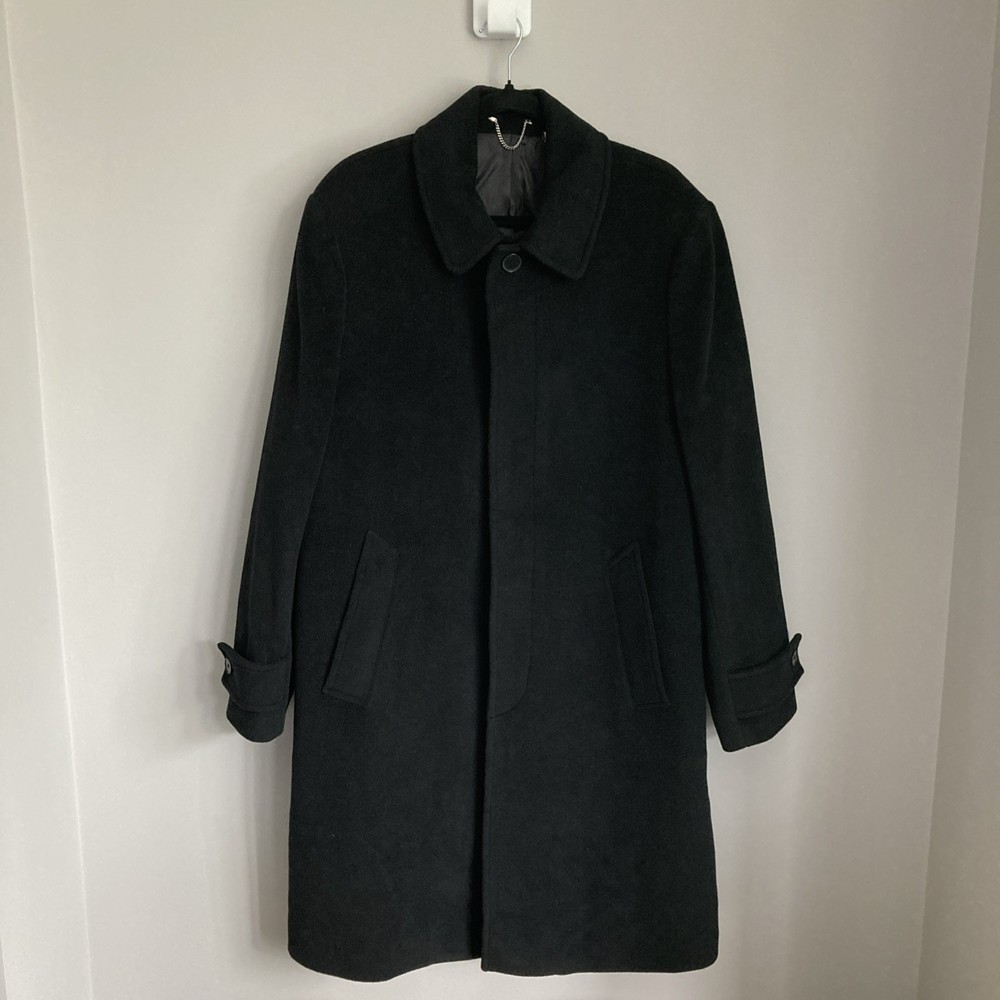 M&S Autograph Coat Mens Wool Cashmere Blend Large Reg Black Balli Overocat