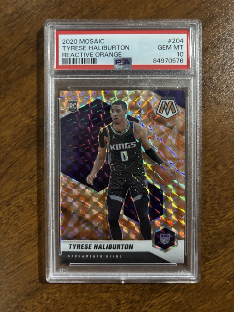 ✨2020-21 Panini Mosaic TYRESE HALIBURTON Rookie Reactive Orange #204 PSA 10 Gem