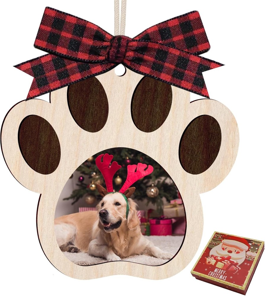 Puppy’s My First Christmas Picture Frame Ornament 2024，Custom Wooden Pet Paw