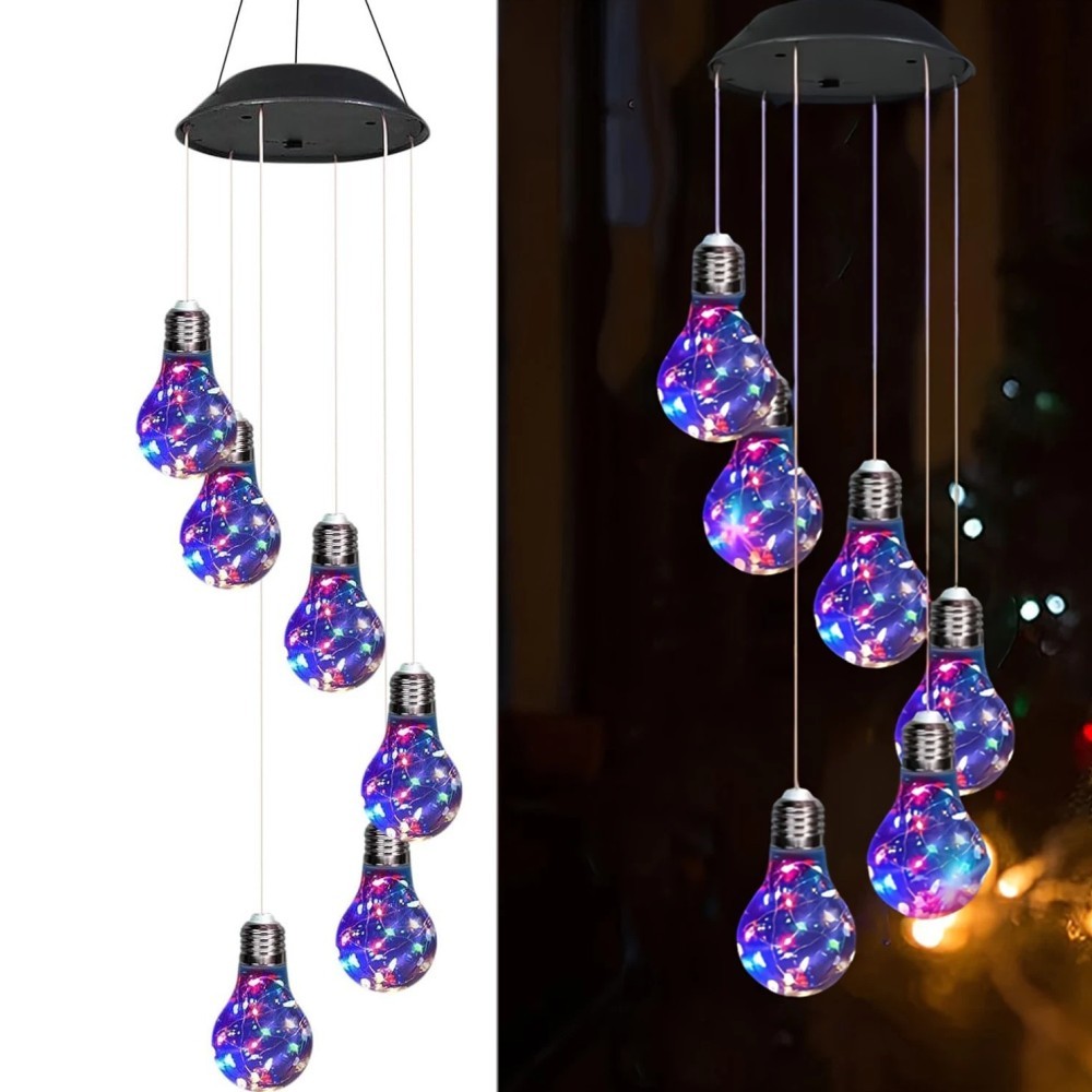Solar Powered LED EDISON Bulb Wind Chime Lights Color-Changing Yard Garden Decor