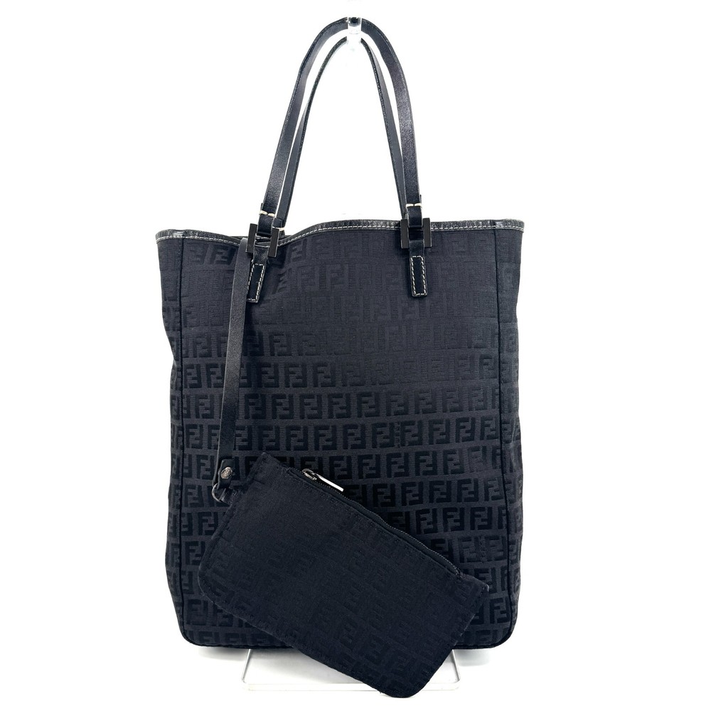 FENDI Zucca Zucchino Tote Bag Nylon Leather Black Authentic
