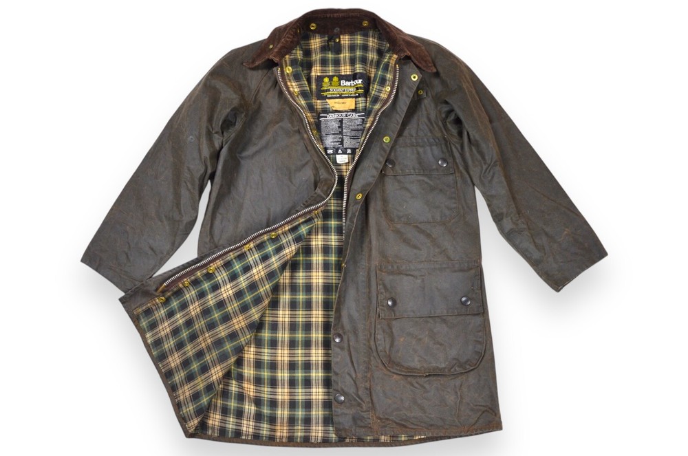 Men's Barbour Solway Vintage Olive Wax Zipper Jacket Size C38 97cm Made in England  