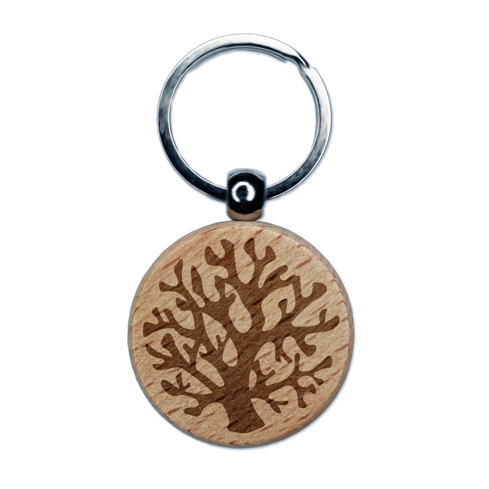 Coral from the Ocean Reef Engraved Wood Round Keychain Tag Charm