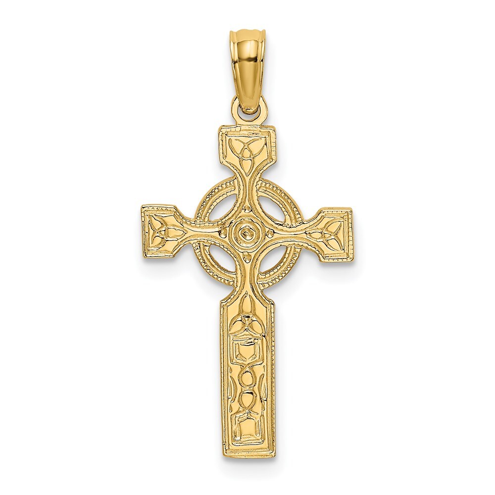 14K Yellow Gold Engraved Celtic Cross Eternity Circle Charm Pendant L- 0.99 Inch