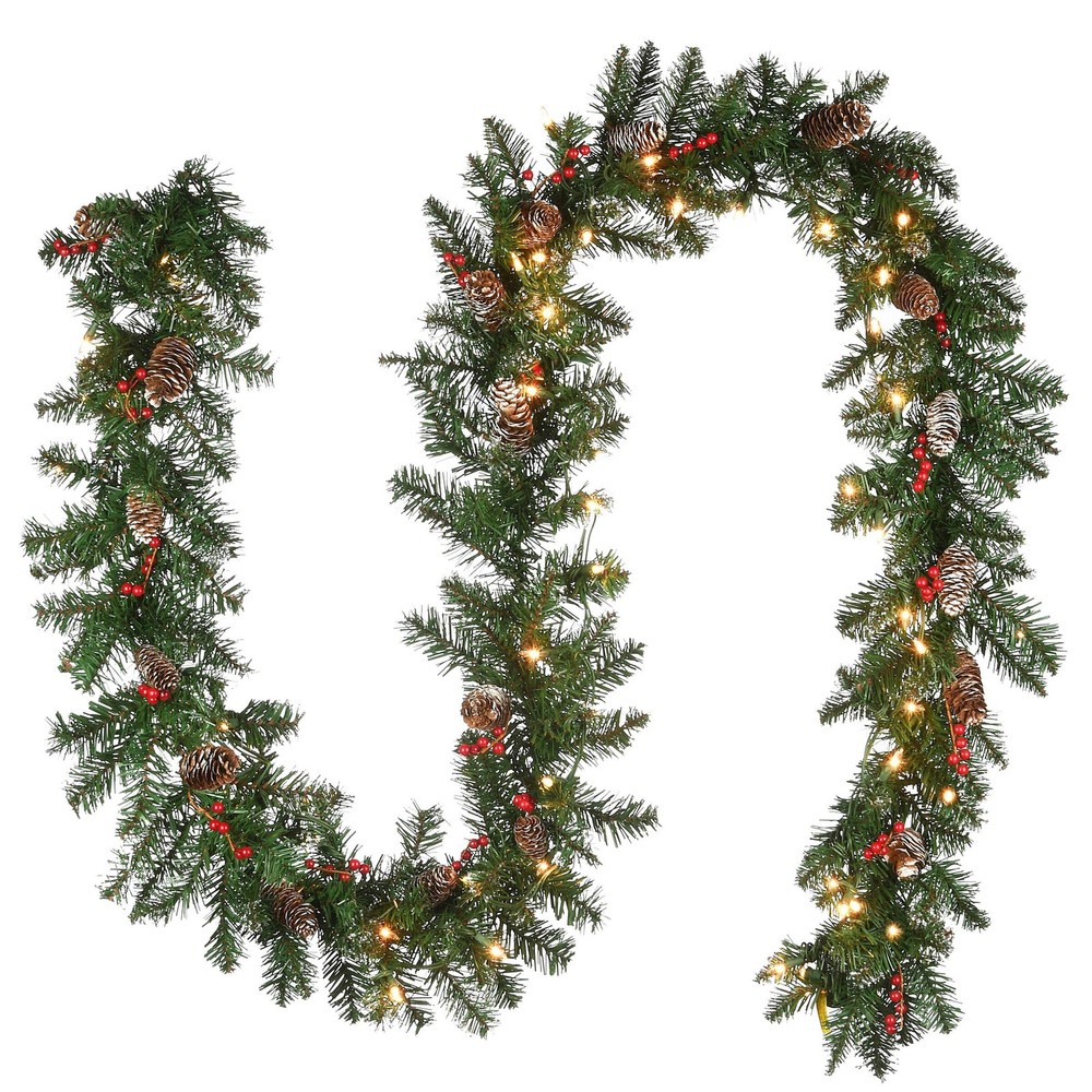 9 ft. Pre-Lit Glittery Mountain Spruce Garland with Clear Lights, Plug-In