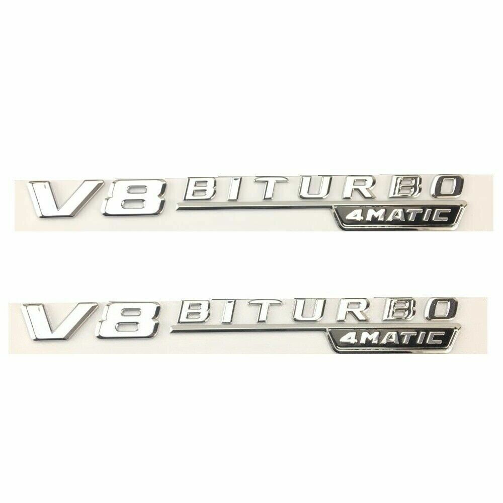 V8 BITURBO 4MATIC Fender AMG Emblem Chrome Badge For Mercedes C63 E63 S63