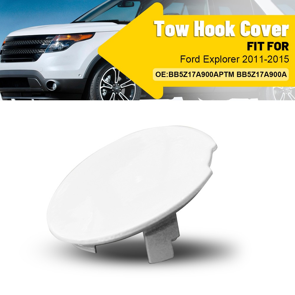 Front Bumper Tow Hook Eye Cover Primed Fit White for 2011-2015 Ford Explorer