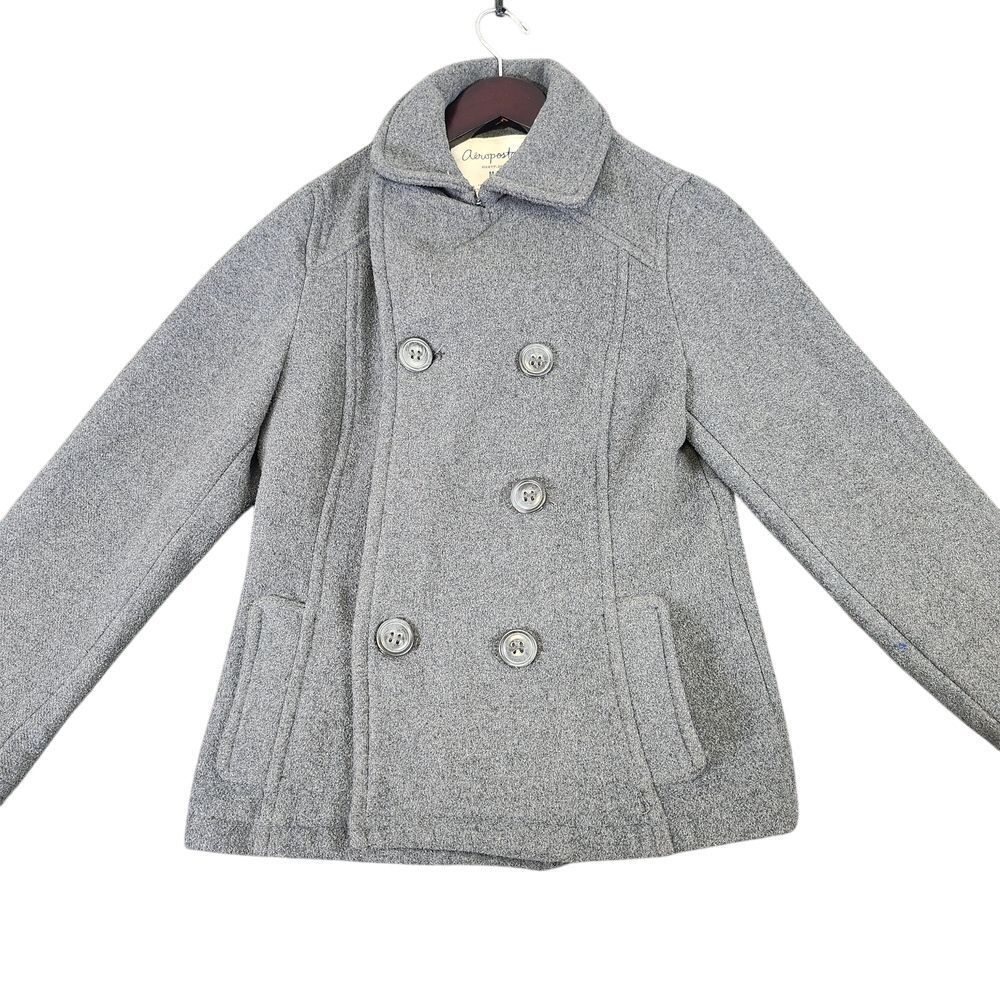Aeropostale Gray Double Breasted Peacoat with Blue Striped Lining Size M/M