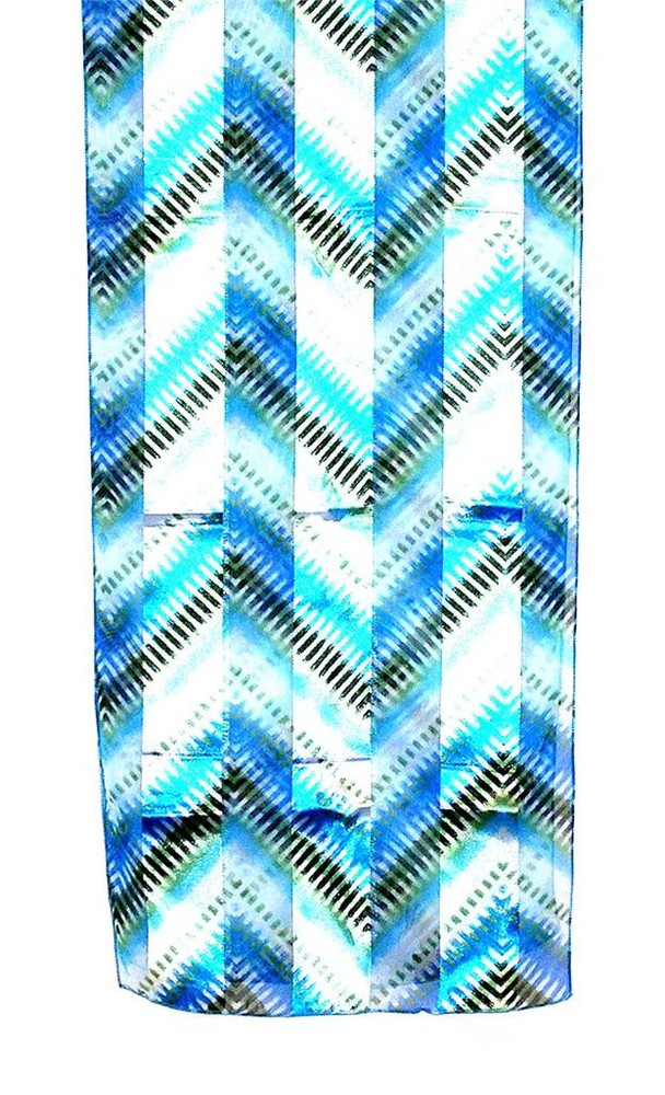 Long Pale Blue Scarf with Medium Blue & Olive Green Abstract Chevron Design
