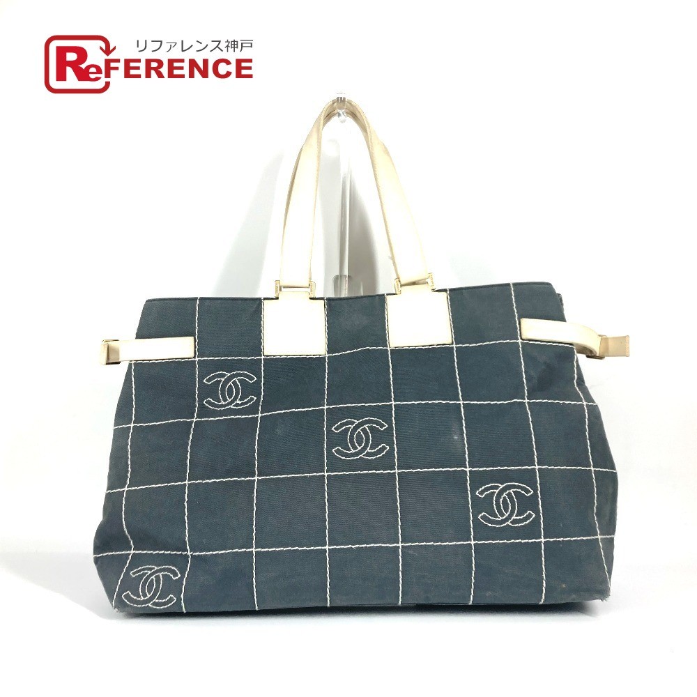 Chanel CC Coco Mark Canvas Shoulder Bag Gray/White Women's Tote 44cm