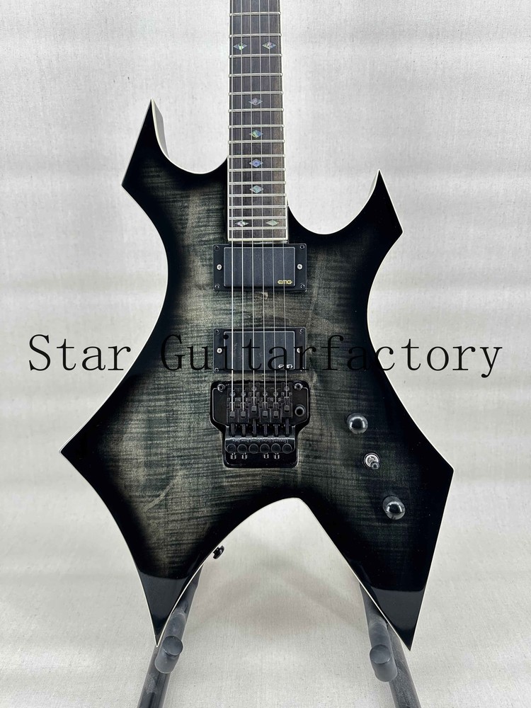 Custom Warlock Extreme Electric Guitar Trans Black Flame Maple Veneer Solid Body