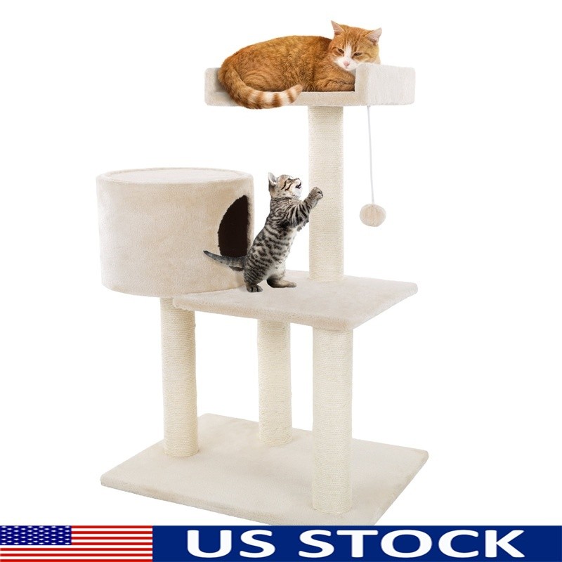 3-Tier Cat Tree with Scratching Post, Condo, Perch & Toy for Indoor Play