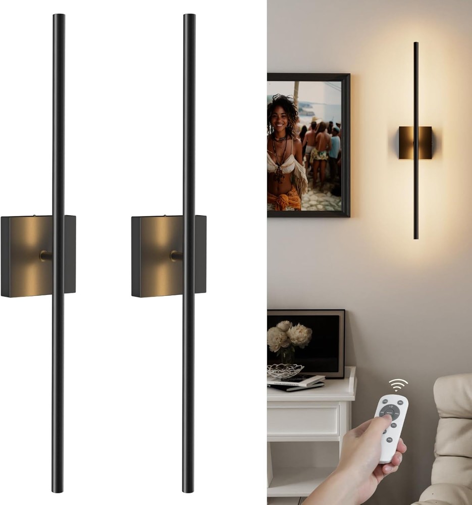 VOLISUN Battery Operated Wall Sconce Set of Two, Black Rechargeable