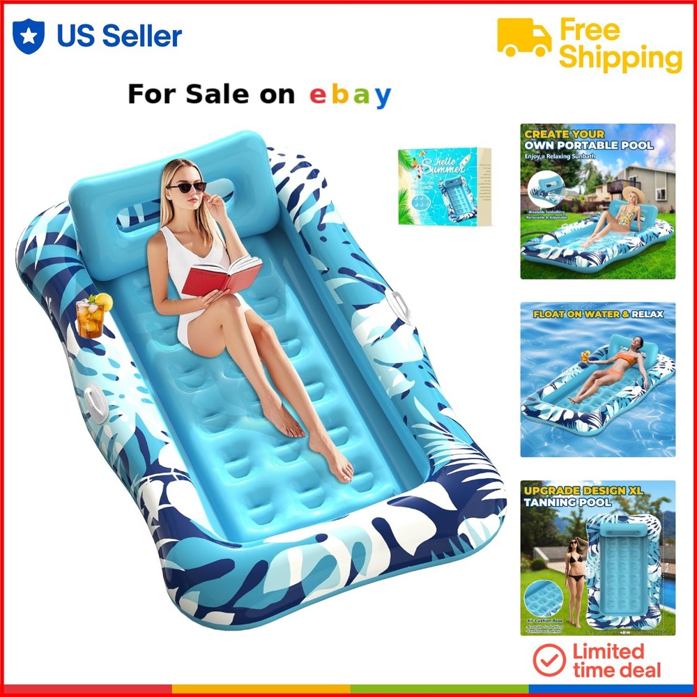 Inflatable Pool Lounger for Adults 76x48 Inch Sunbathing Water Mattress Float