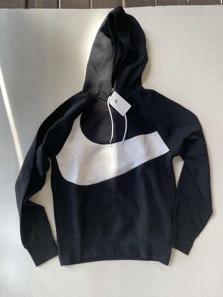 NWT Nike Men’s Black/White Sportswear Swoosh Tech Fleece Pullover Hoodie Size S