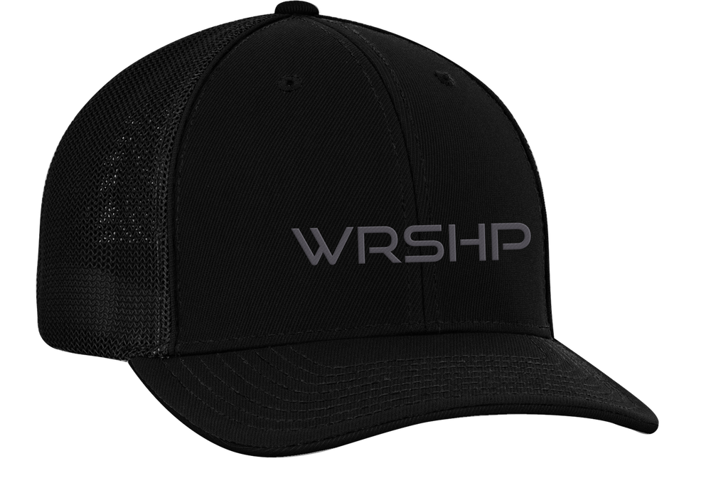 Men's Christian Worship Abbreviation WRSHP Mesh Back Trucker Cap, Black