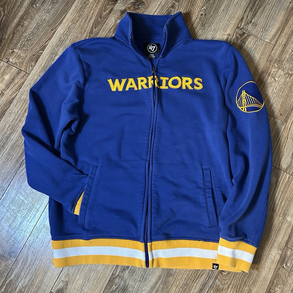 Mens 47 Brand Spell Out Blue Golden State Warriors NBA Full Zip Jacket Size L