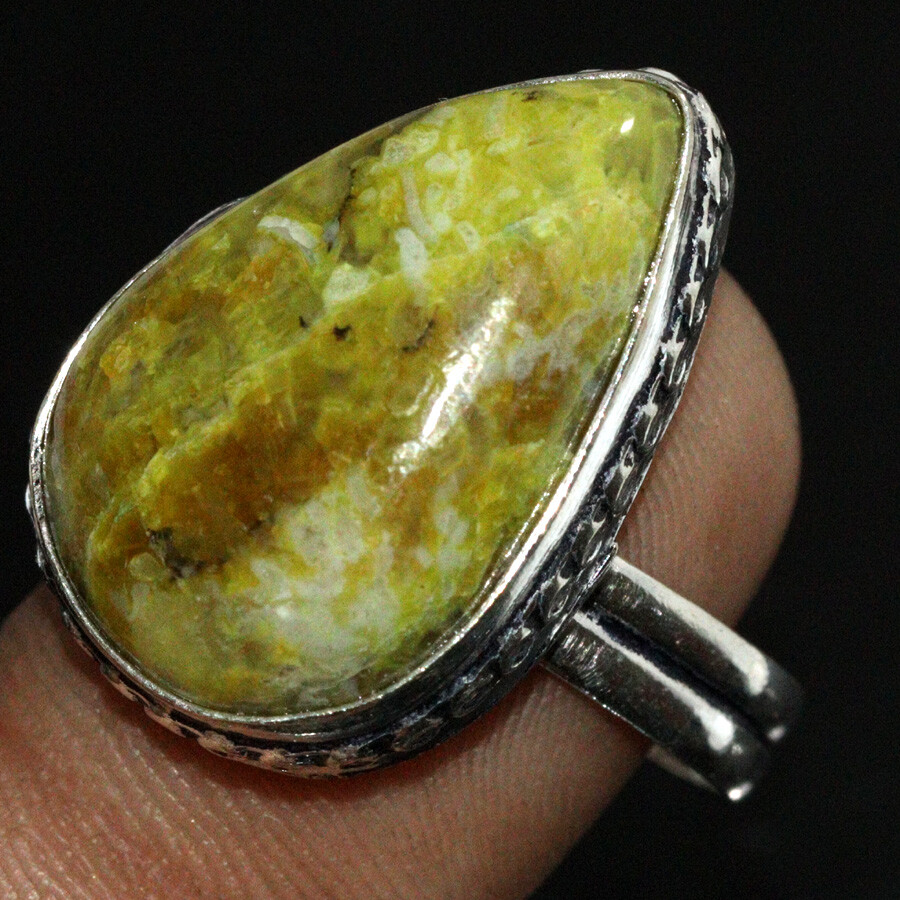 925 Sterling Silver Plated Australian Green Opal Boho Ring Size US 10.5 Jewelry